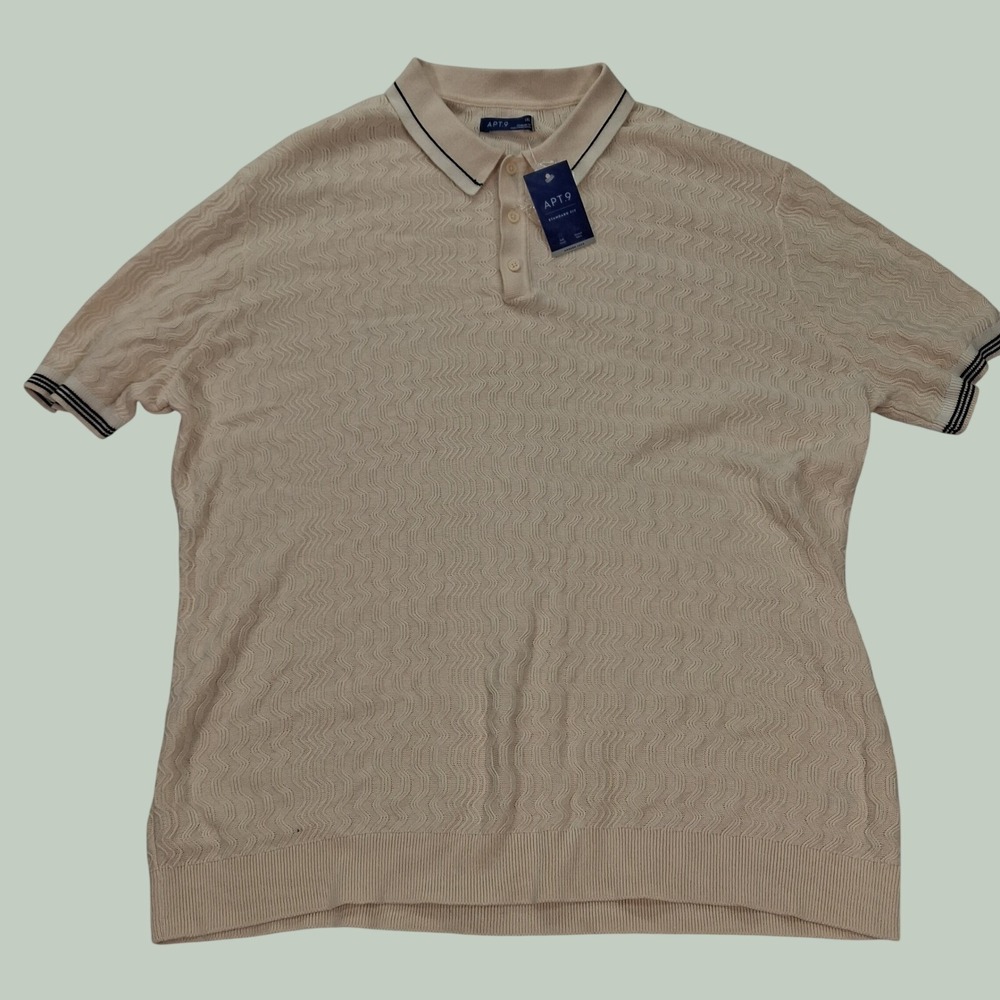 Apt. 9 Sweater Polo Mens XXL SS Irregular Zig Zag Swea Manuscript Beige NEW